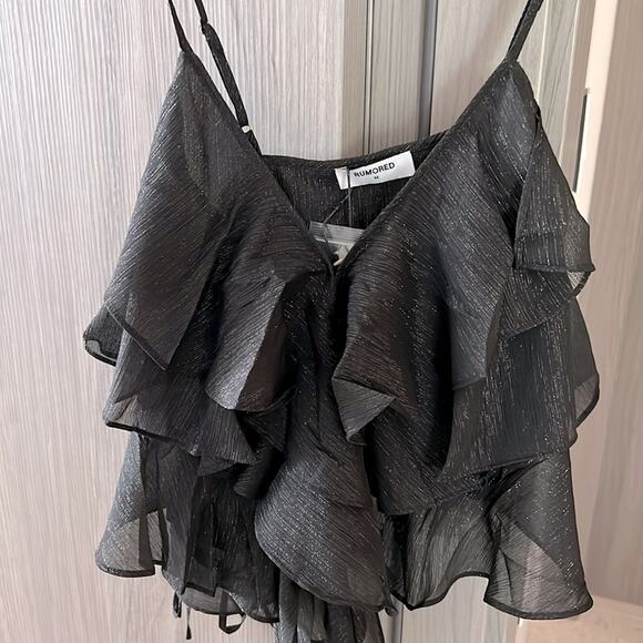 NWT $64 REVOLVE RUMORED Tango tank top tiered chiffon black WITH SILVER M - Picture 1 of 11